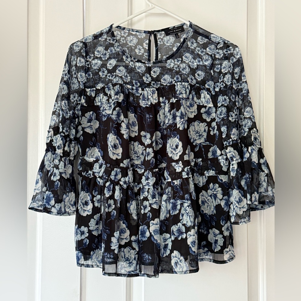 Lucky brand Floral Blue and Black Women's Top